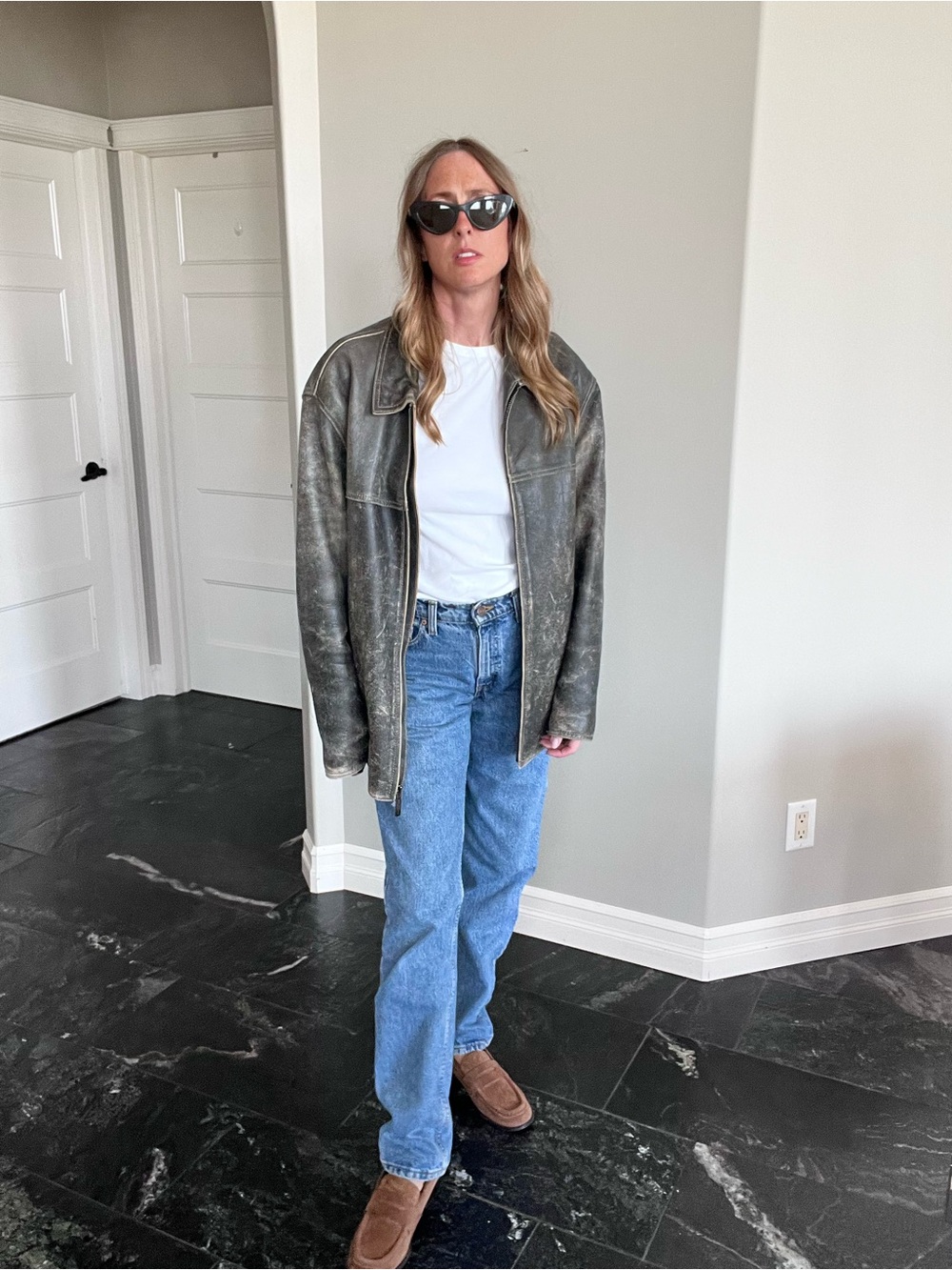 Vintage Marc New York Andrew Marc Dark Brown Leather Jacket M Distressed Y2K 90s